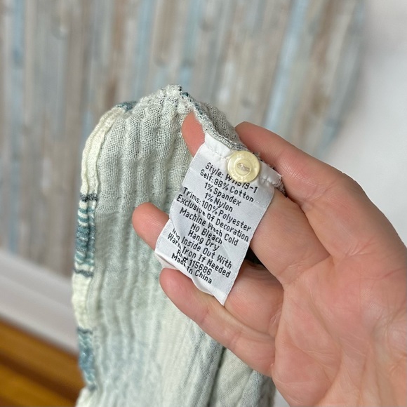 Johnny Was L Gauzy Teal Plaid Floral Embroidered Blouse Top Shirt Boho - Picture 9 of 11